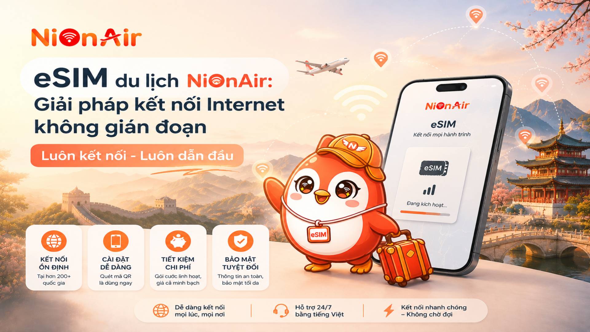 eSIM dịch NiOnAir - Kết nối Internet ổn định tại hơn 200+ quốc gia