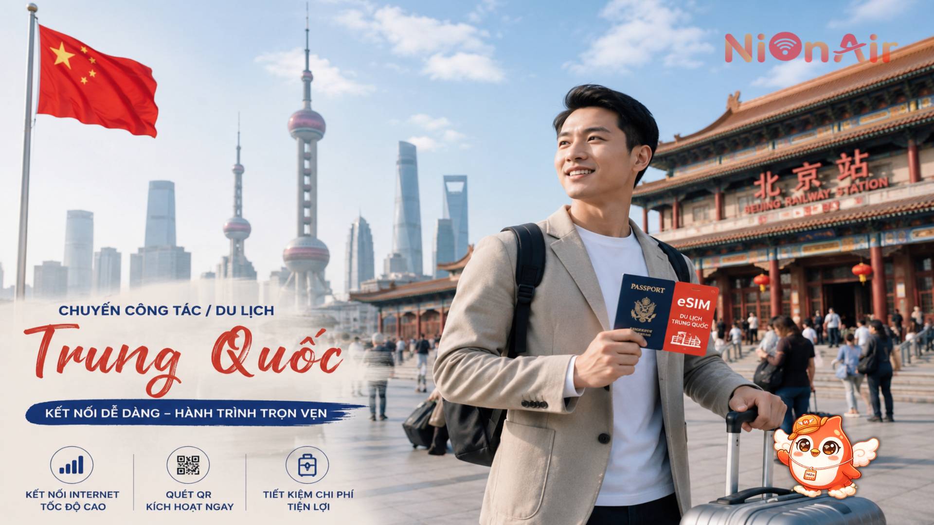 Sử dụng eSIM du lịch Trung Quốc NiOnAir đa dạng dung lượng tốc độ cao